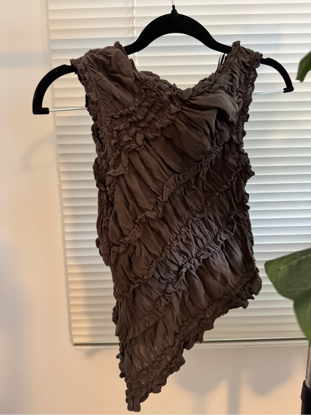 Free People Brown Ruched Asymmetrical Tank Top